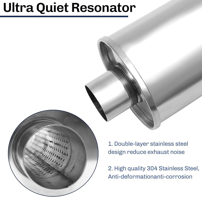 2.5'' Ultra Quiet Resonator,304 stainless steel Inlet & Outlet Universal Oval Performance Exhaust Muffler Resonators