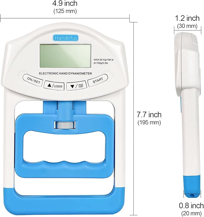 Handeful Grip Strength Tester, Hand Grip Dynamometer (198Lbs / 90Kgs), Electronic Handgrip Testing for Sports Home School Use