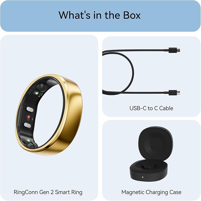 RingConn Gen 2, World’s First Smart Ring with Sleep Apnea Monitoring, No APP Subscription, 12-Day Battery Life, Stress/Heart Rate/Women's Health Tracker, Android & iOS Compatible (Gold, Size 13)