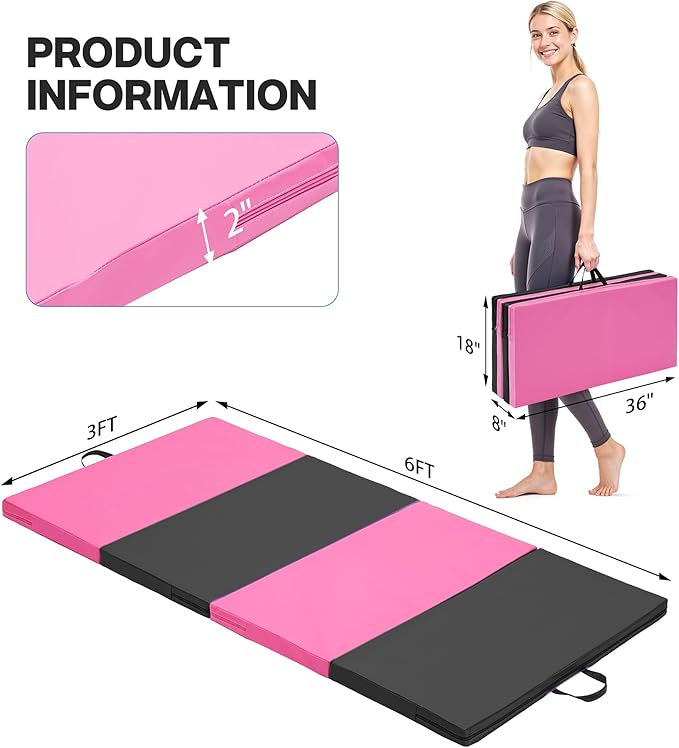 Outdoor Basic 6'x3'x2" Gymnastics Tumbling Mats Folding Panel Thick Gym Exercise Mat for Home