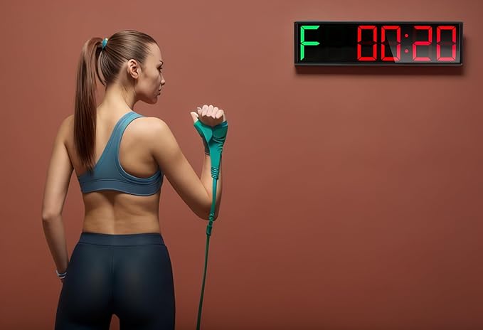 26'' Extra Large Home GYM Timer Clock, Programable Workout Interval Timer, Digital Wall Clock, with 7-color Night Light, 8 Alarm Clock, Calendar/Temperature, Countdown & Stopwatch (Green & Red)