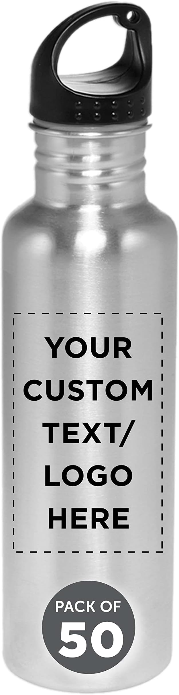 DISCOUNT PROMOS Custom Stainless Steel Water Bottles 26 oz. Set of 50, Personalized Bulk Pack - Reusable, Leak Proof, Perfect for Gym, Hiking, Camping, Outdoor Sports - Silver