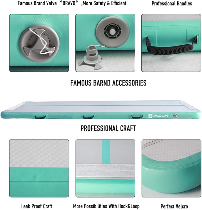 AKSPORT Gymnastics Air Mat Tumble Track Tumbling Mat Inflatable Floor Mats with Air Pump for Home Use/Tumble/Gym/Training/Cheerleading/Parkour/Beach/Park/Water