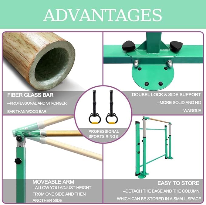 Gymnastics Kip Bar for Home Indoor Training,Horizontal Bar for Kids Girls Junior,Adjustable Arms from 3' - 5' Gym Equipment,1-4 Levels,300lbs Weight Capacity