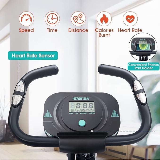 Merax Exercise Bike,Workout Bikes for Home,Folding Stationary Bikes for Home with 16-Level Magnetic Resistance, 300LBS Capacity X-Bike Indoor Exercise Equipment with Heart Rate Sensor & LCD Monitor