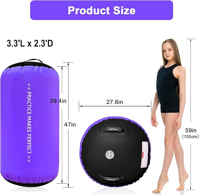 VOFiTNY Gymnastics Tumbling Equipment Air Barrel Inflatable Octagon Tumbler Roller Back-bend Trainer Cheerleading Without Pump