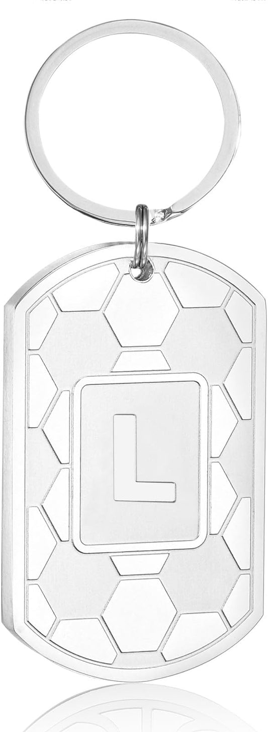 Stocking Stuffers Christmas Gift- Initial Keychain Gifts for Men,Soccer Dog Tag Mens Keychains for Men Him Dad