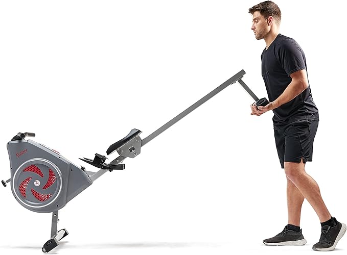 Sunny Health & Fitness Rower w/Long Slide Rail, Cardio Rowing Equipment for Home Gym Training w/LCD Monitor & Device Holder, Optional Free SunnyFit App Bluetooth Connection