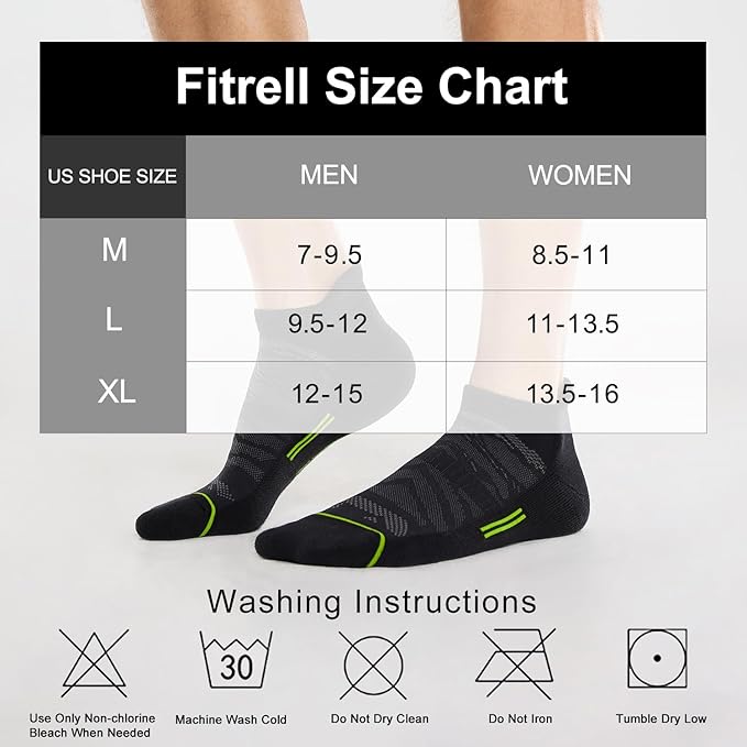 FITRELL 6 Pack Men's Ankle Running Socks Low Cut Cushioned Athletic Sports Socks 7-9/9-12/12-15