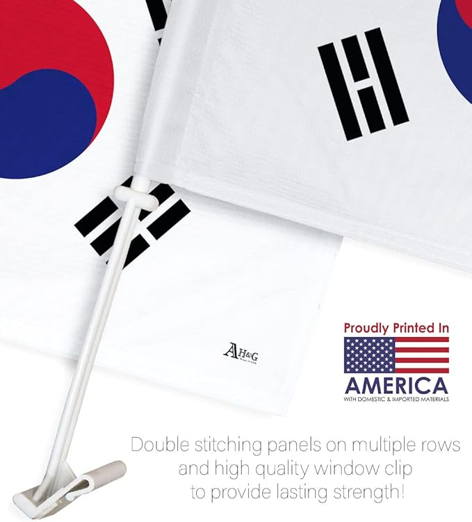 World Cup 2022 Korean Car Flag Bandera para Carros De South Korea Auto Decorations Small Banner for Window Clip Pole Accessories FIFA Sports Fans Outdoor Flags Game Football Soccer Gifts Made in USA