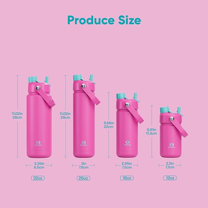 Kids Insualated Water Bottle with Straw - 12oz Stainless Steel Water Bottle with Dual Spouts, Leak-Proof, BPA-Free, Double Wall Vacuum Keeps Cold for 24 Hours for Sports, Travel (Light Crimson)