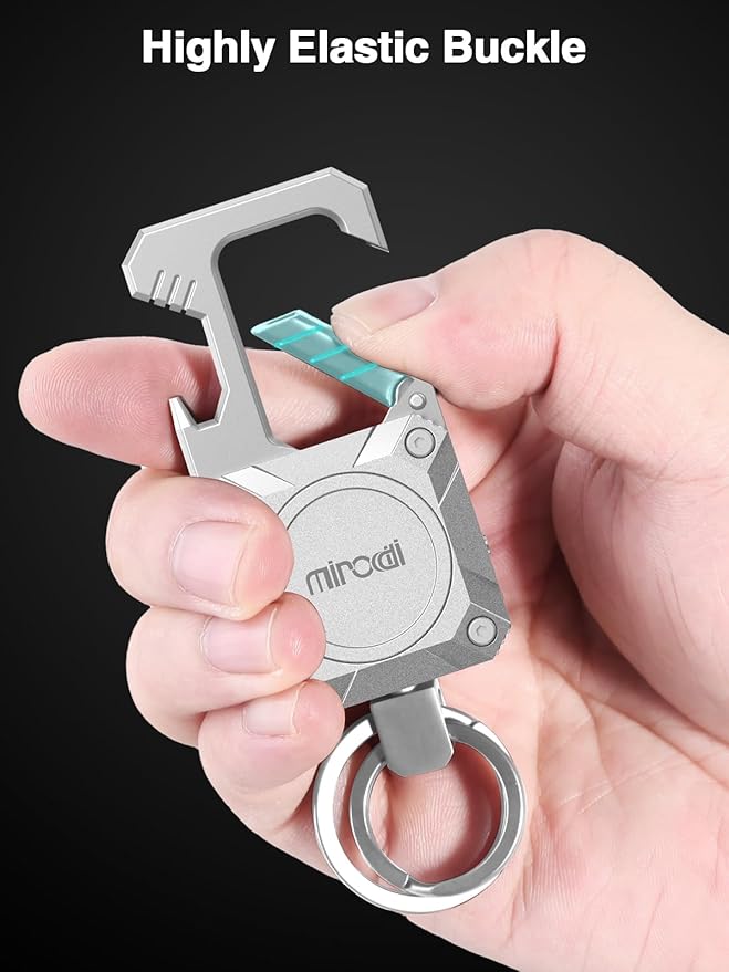 Miroddi Keychain Tracker, Men's Key Chain Works with Find My(iOS Only), Heavy Duty Keychain Carabiner Bottle Opener, Car Key Chains with Finder, Anti-lost Keyrings Tracker, Rechargeable, Silver