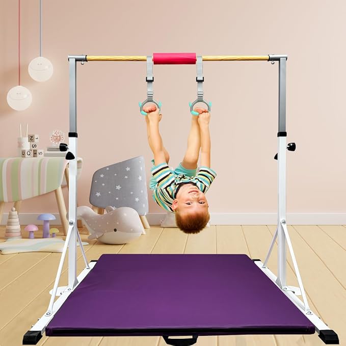 GLANT Gymnastic Kip Bar,Horizontal Bar for Kids Girls Junior,3' to 5' Adjustable Height,Home Gym Equipment,Ideal for Indoor and Home Training,1-4 Levels,300lbs Weight Capacity