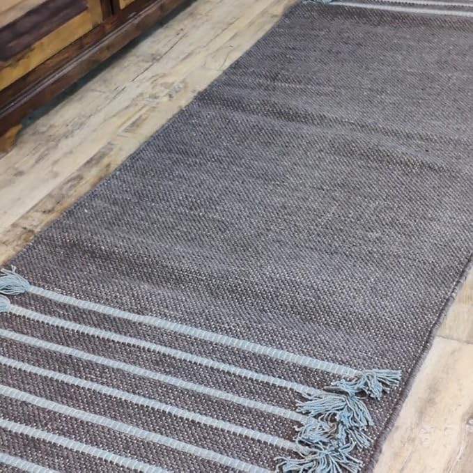 Indian Handmade100 % Organic Anti Skid Multi Colour Cotton Yoga Mat - Eco-Friendly Hand-Woven Rug - Non-Slip & Thick (24”x72”x5mm) for Hot yoga & Everyday Fitness at Home - Comfortable & Foldable Extra-Long Mat