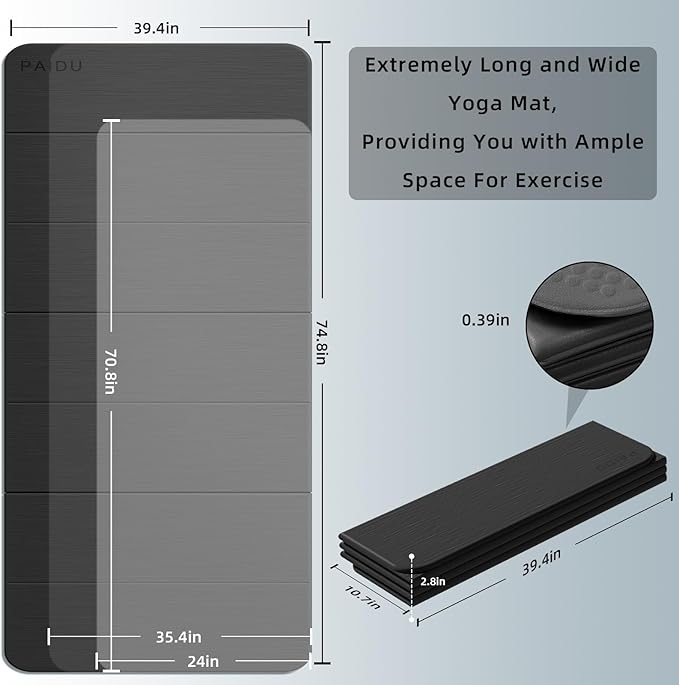 Foldable Yoga Mat thick- 2/5" (10MM) TPE Non-Slip Design, Quick Fold，Easy Storage, 75x40 Extra Long/Wide for Indoor Yoga, Pilates and Outdoor Travel Workouts