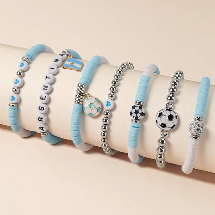 Soccer Bracelet For Women, Game Day Mom Accessories & Outfits Sports Jewelry Fans Gifts, Charm Beaded Stretch Bracelets Essentials Team Gear