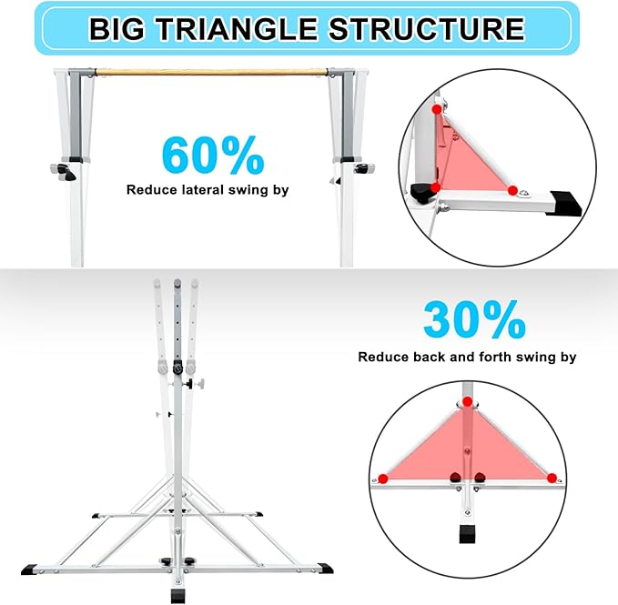 86 York Gymnastics Bar for Kids Ages 3-20, 5FT Base Length, 42" to 63" Adjustable Height, Horizontal Bar, Kip Bar for Gymnast, Gymnastic Training Equipment for Home, Gym Center (Gym Bar, White)