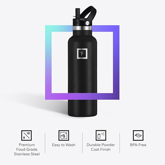 IRON °FLASK Camping & Hiking Hydration Flask with Straw, BPA-Free Insulated Stainless Steel Sports Water Bottle - 32 oz Twilight Blue