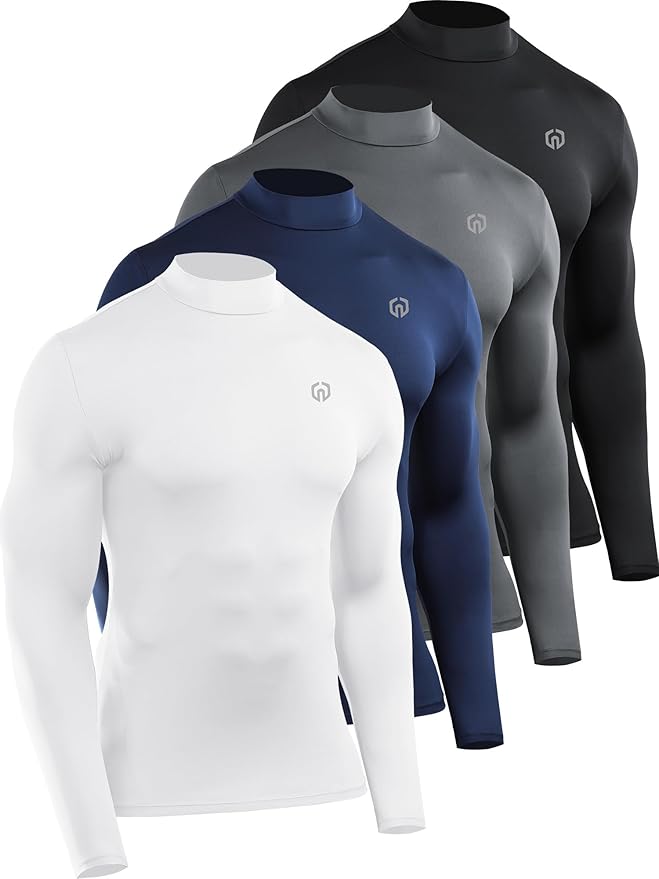 NELEUS 4 Pack Men's Workout Long Sleeve Shirts Compression Dry Fit Muscle Tops