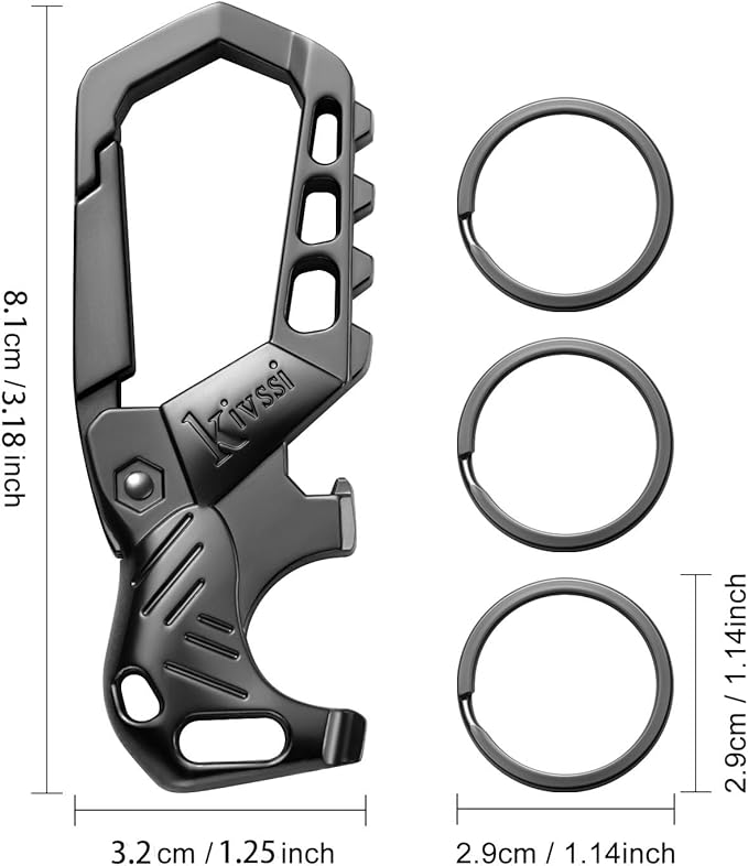 Heavy duty metal keychains, Carabiner clip Car key chains,Fashion family keychain bottle opener and 3 Key Rings suitable for men and women.(Black-2pcs)