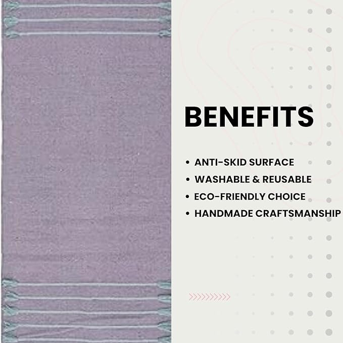 Indian Handmade100 % Organic Anti Skid Multi Colour Cotton Yoga Mat - Eco-Friendly Hand-Woven Rug - Non-Slip & Thick (24”x72”x5mm) for Hot yoga & Everyday Fitness at Home - Comfortable & Foldable Extra-Long Mat