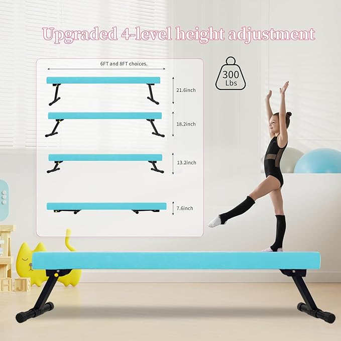 8FT Adjustable&Foldable Gymnastics Balance Beam,Home Gym Equipment,Easy Assembling and Storage,No Tool Require,for Kids Children Girls Training