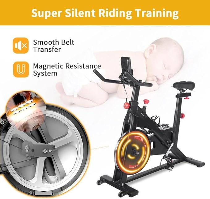 Indoor Exercise Bike,Stationary Bikes for Home Spin Indoor Exercise Bike with LCD Monitor and Comfortable Seat Cushion for Home Gym Cardio Fitness Training