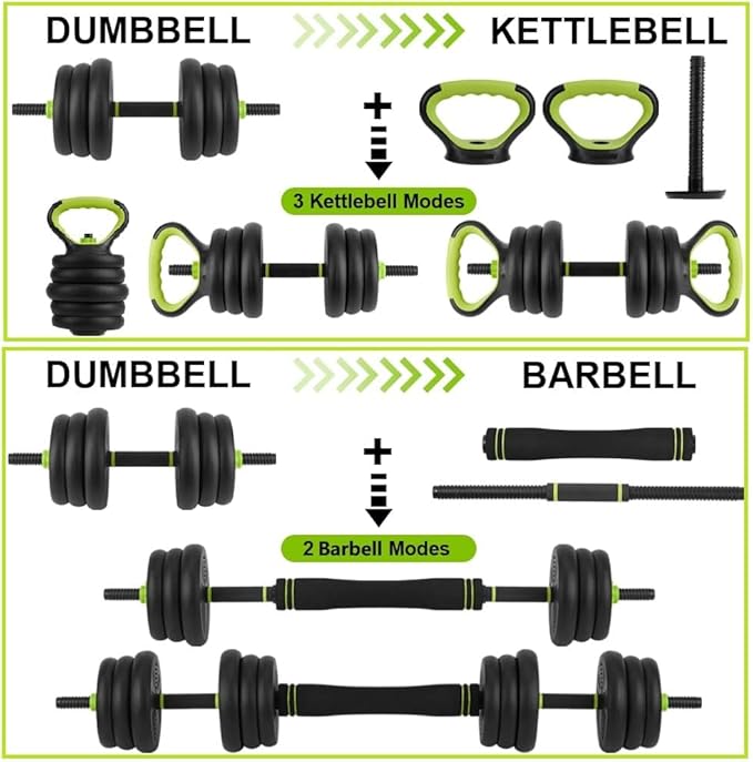 4-In-1 Adjustable Dumbbell Set - Dumbbell/Barbell/Kettlebell/Push Up Stand for Home Gym