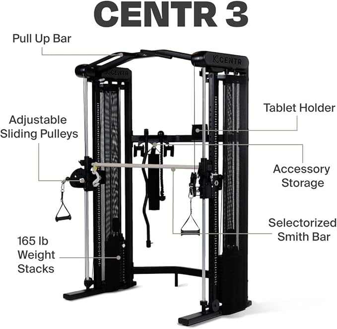Centr Home Gym Functional Trainer - Multifunctional Cable Machine Home Gym System - Workout Weight Machine for Strength Training - Full Body Compact Exercise & Fitness Equipment Set