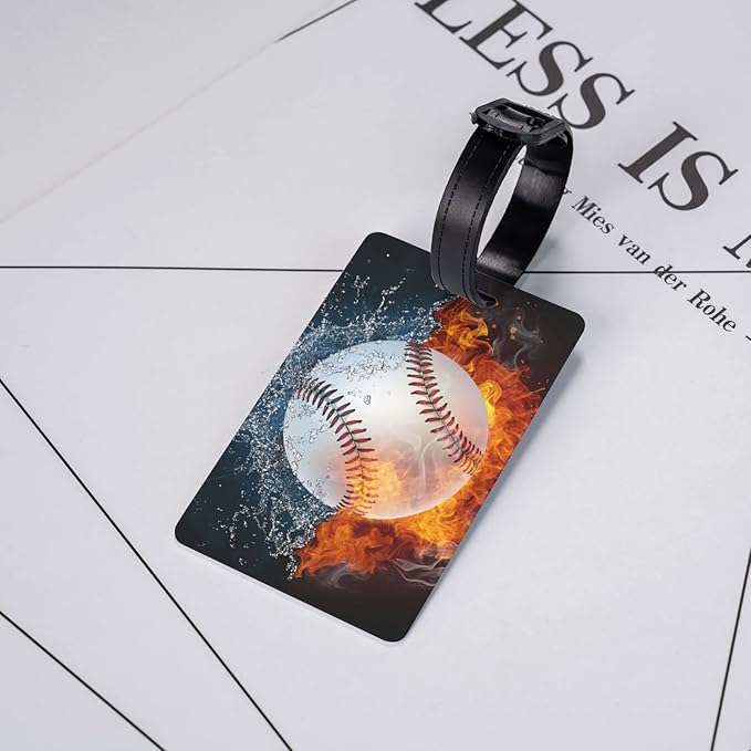 Baseball Luggage Tags for Suitcases, Small Sports Backpack Tags for Kids Boys Men Travel, Cool Bag Tag with ID Name Baggage Labels with Buckle Strap Suitcases Bag Tag (1 Pack)