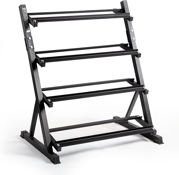 LIONSCOOL Adjustable Dumbbell Rack Stand, 4-Tier Heavy Duty Weight Storage Dumbbell Rack for Dumbbells & Kettlebells, Compact Space-Saving Organizer Stand for Home Gym, 1000+ LB Capacity