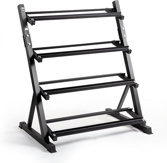LIONSCOOL Adjustable Dumbbell Rack Stand, 4-Tier Heavy Duty Weight Storage Dumbbell Rack for Dumbbells & Kettlebells, Compact Space-Saving Organizer Stand for Home Gym, 1000+ LB Capacity