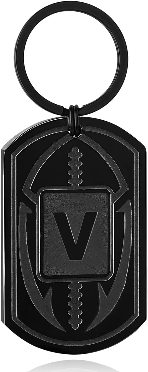 Stocking Stuffers Christmas Gift- Football Initial Keychain Gifts for Men Dog Tag Keychains for Men Him Dad