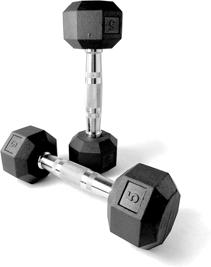 Ader 10 Pair Black Rubber Dumbbells 2, 3, 5, 8,10,12,15,20,25,30lbs with 2 Tier 36 inch Rack