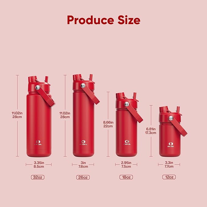ENCOOL Insulated Water Bottle with Straw Stainless Steel Water Bottle, Leak-Proof, BPA-Free, Double Wall Vacuum Keeps Cold for 24 Hours for Sports, Travel, School (26 oz, Medium Carmine)
