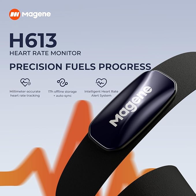 Magene H613 Heart Rate Monitor Chest Strap with Precise Tracking, Bluetooth & ANT+ Connectivity, 17h Offline Storage, IPX7 Waterproof, Multi-Color Heart Rate Zone Indicator for Cycling, Running, Yoga