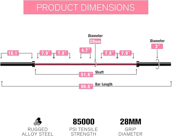 RITFIT 7FT Olympic Barbell for Strength and Weightlifting Training - 2 Inch Olympic Bar for Squat, Deadlift, Bench Press, Curl, Overhead Press - 600lbs/1000lbs/1200lbs Capacity