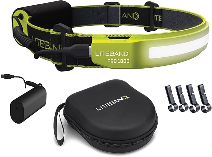 OPTIMAL VENTURES Liteband PRO Series Wide-Beam Adjustable Personal Headlamp, 210° Illumination, Battery-Powered, Fits Hard Hats and Helmets (High Visibility Yellow, 1000 Lumen Bundles)