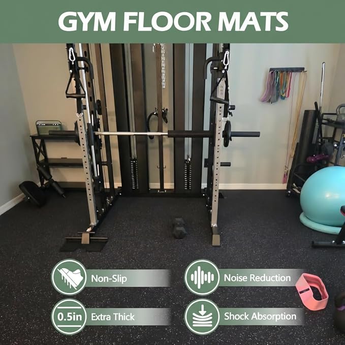 Interlocking Rubber Gym Mats 96 Sq Ft Heavy Duty Exercise Flooring for Home Gym, Weightlifting, Yoga, Playroom - Dual-Layer Non-Slip Noise Reducing Floor Protection Tiles