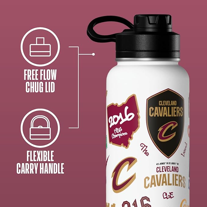 Hydrapeak x NBA Officially Licensed Cleaveland Cavaliers 32oz Active Water Bottle Chug Lid Stainless Steel Reusable Double Wall Celebrating The City Of Cleaveland