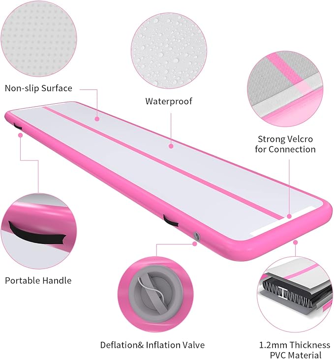 10ft 13ft 16ft 20ft Inflatable Air Gymnastics Mat Track Tumbling Mats with Electric Air Pump 4 Inches Thich for Home Use/Training/Yoga/Outdoor/Water