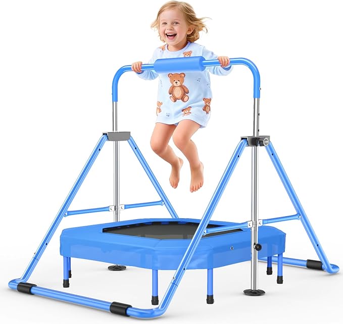Safly Fun Foldable Gymnastics Bar for Kids, Adjustable 35"-51", Sturdy 145 lbs Capacity, Easy-to-Assemble, Gymnastics Equipment for Kids for Indoor/Outdoor Training