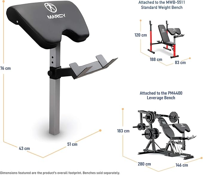 Marcy Standard & Olympic Adjustable Weight Benches and Accessories - Build You Own Home Gym with Optional Attachments Available: Lat Tower, Leg Developer, and Arm Curl for Full Body Exercise and Strength Training
