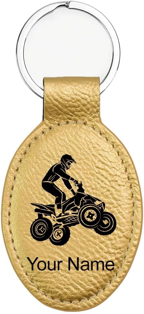 LaserGram Oval Keychain, Quad, Personalized Engraving Included (Gold)