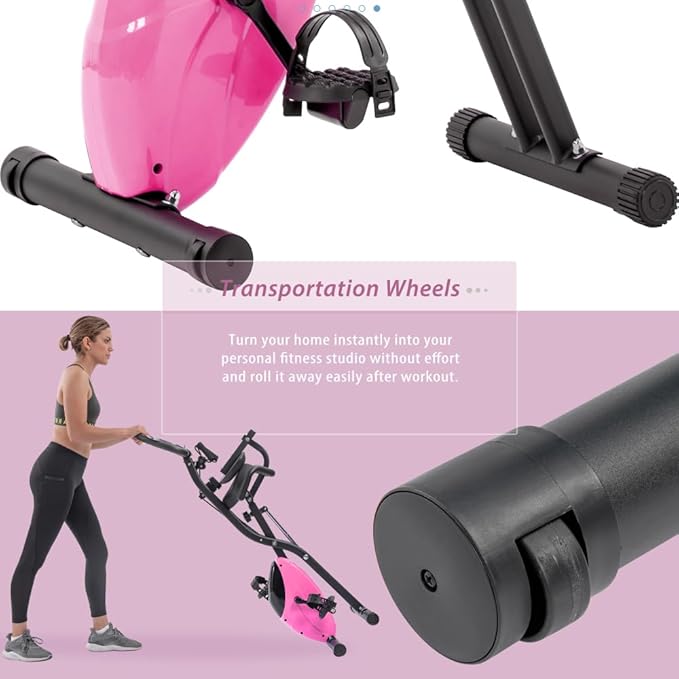 Foldable Exercise Bike with Magnetic Resistance, LCD Display and Arm Bands - Adjustable Upright Recumbent Stationary Fitness Cycling Machine for Home Gym
