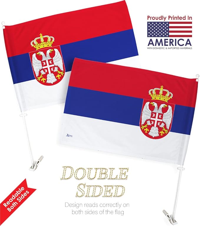 World Cup 2022 Serbian Car Flag Bandera Para Carros De Serbia Auto Decorations Small Banner For Window Clip Pole Accessories FIFA Sport Fans Outdoor Flags Trophy Game Football Soccer Gifts Made In USA