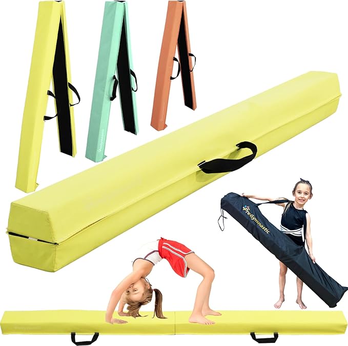 PreGymnastic 6FT/8FT/9.5FT Folding Balance Beam for Kids Ages 3-12, Foldable Gymnastics Floor Beam-Extra Firm Suede Cover with Carrying Bag for Home-Gym Equipment for Toddler Teenager
