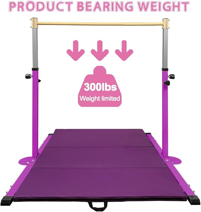 GLANT Gymnastic Kip Bar,Horizontal Bar for Kids Girls Junior,3' to 5' Adjustable Height,Home Gym Equipment,Ideal for Indoor and Home Training,1-4 Levels,300lbs Weight Capacity