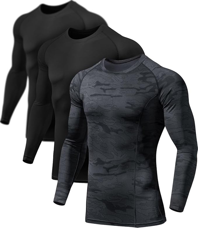 ATHLIO Men's UPF 50+ Long Sleeve Compression Shirts, Water Sports Rash Guard Base Layer, Athletic Workout Shirt
