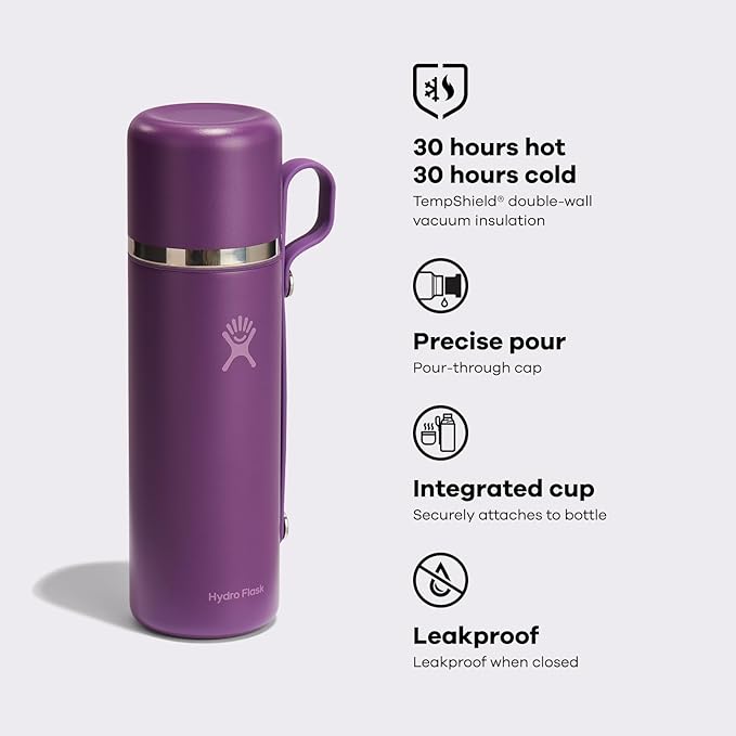 Hydro Flask Hot Flask & Cup – Insulated Stainless Steel, Hot Drink Travel Container for Coffee 28 Oz Beachplum Purple